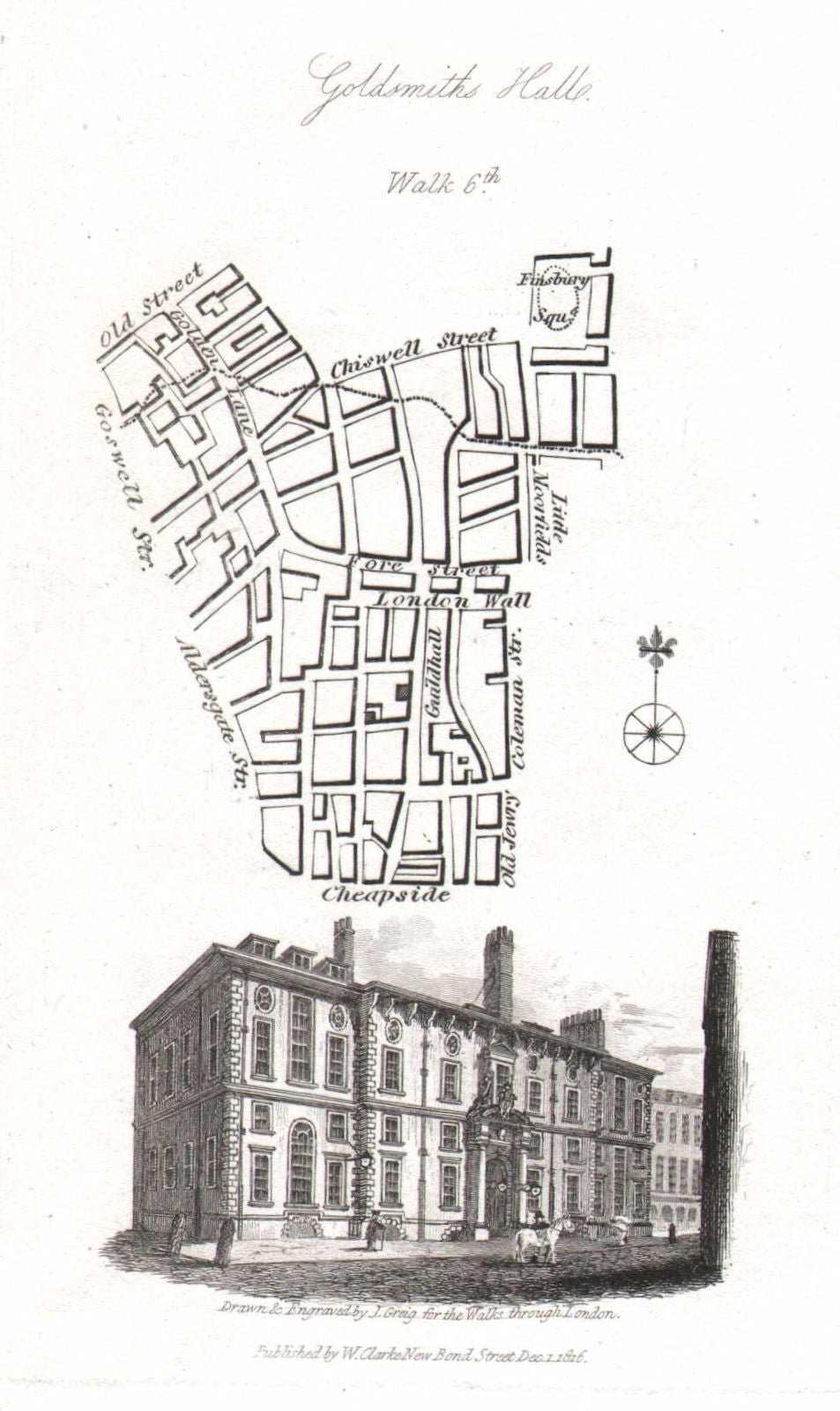 City of London Wall Cheapside Chiswell Old Street Goldsmiths Hall EC2 1817 map